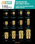 190 Pcs Brass Thread Inserts for 3D Printing