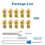10 Pack 0.2mm Brass MK8 Nozzles for 3D Printers