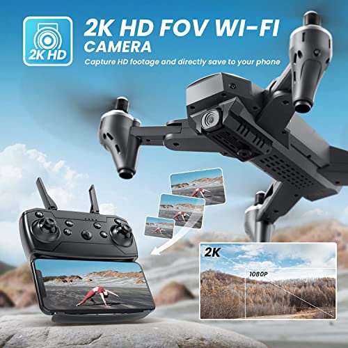 DEERC D10 Foldable Drone with Camera for Adults 2K HD FPV Live Video, Tap Fly, Gesture Control, Selfie, Altitude Hold, Headless Mode, RC Quadcopter for Beginners with 2 Batteries and Carrying Case