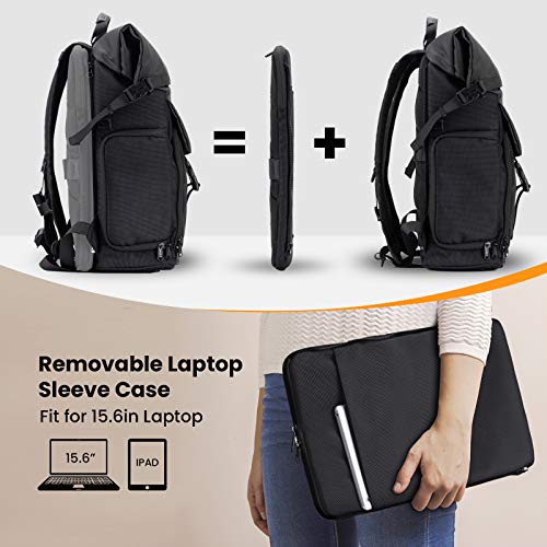 TARION Waterproof Rolltop Camera Backpack with Laptop Case