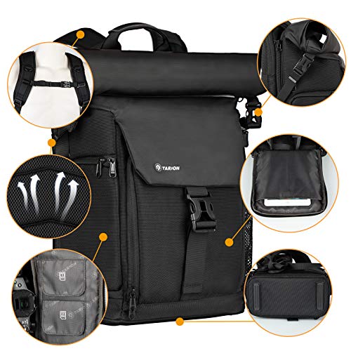 TARION Waterproof Rolltop Camera Backpack with Laptop Case