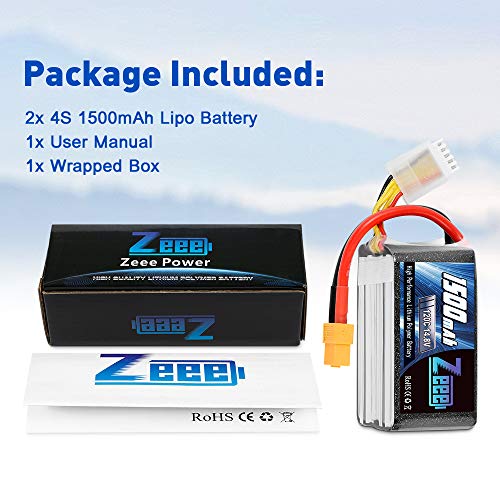 Zeee 4S 1500mAh LiPo Battery for Drones (2-Pack)
