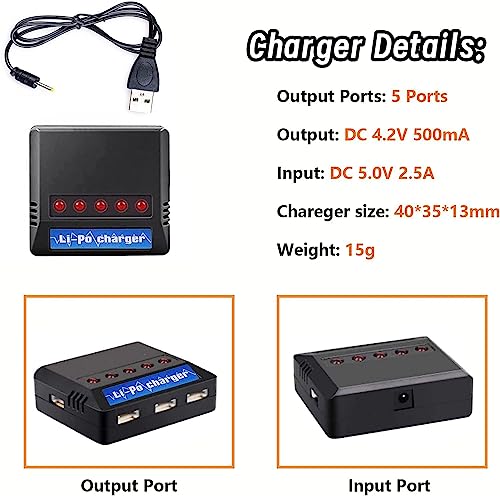 RoaringTop 5PCS 3.7V 420mAh Lipo Battery Set