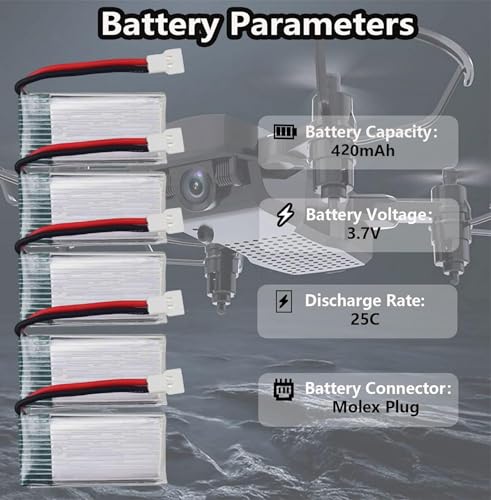 RoaringTop 5PCS 3.7V 420mAh Lipo Battery Set