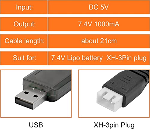 Crazepony USB Charger Cable for 2S LiPo Battery