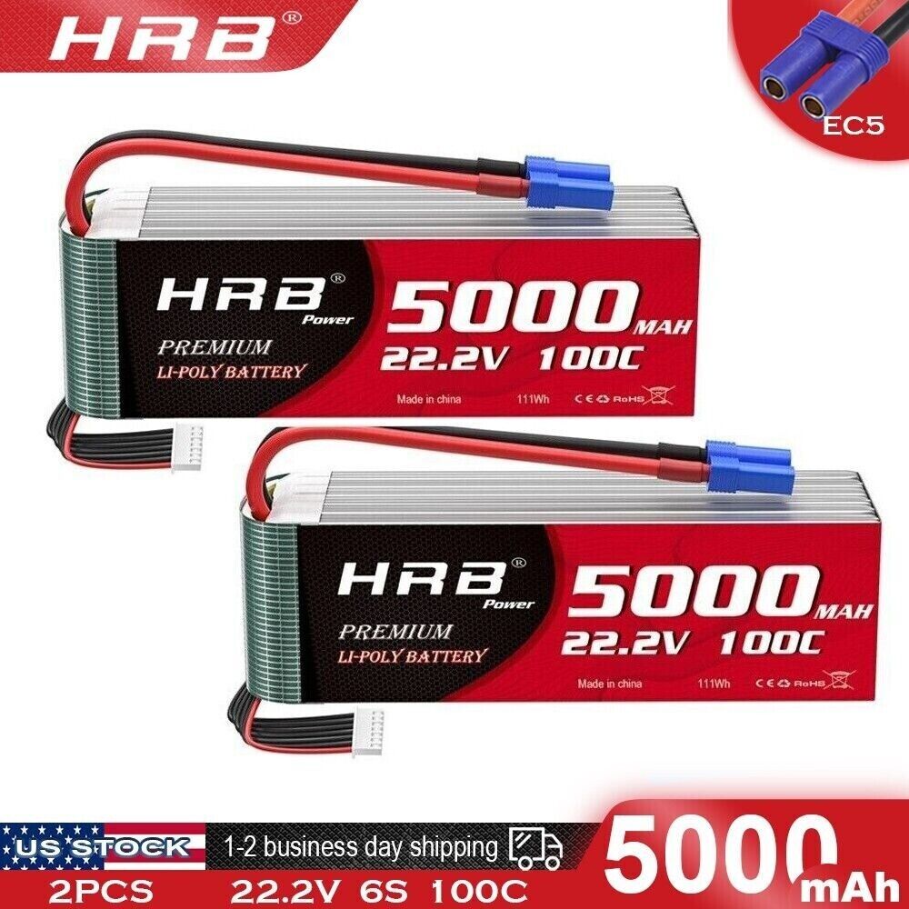 2x 22.2V 6S 5000mAh LiPo Battery for Drones
