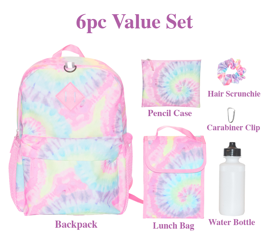 Ralme Tie Dye Girl's Backpack Set with Accessories