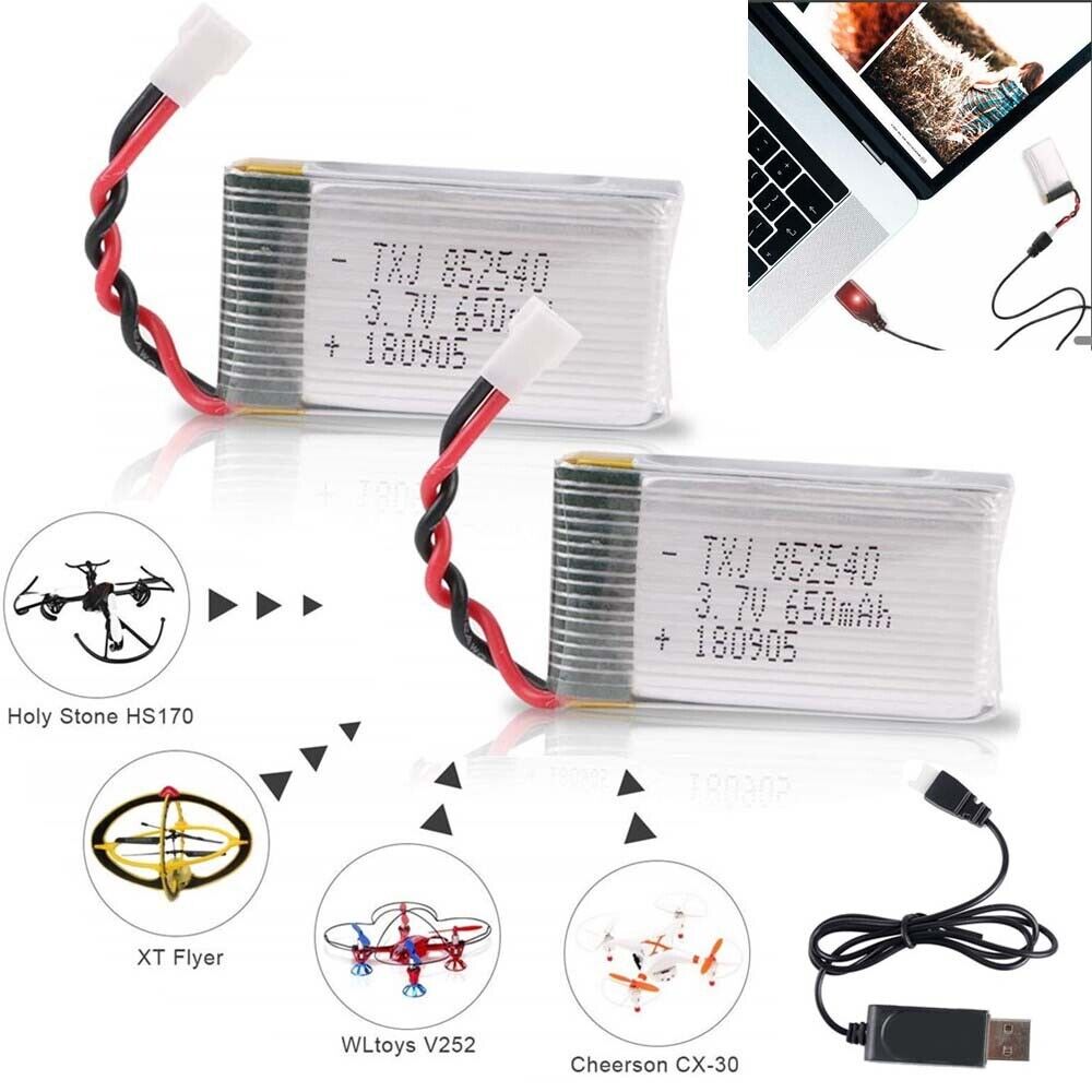 2-Pack 650mAh 3.7V Lipo Battery with Charger