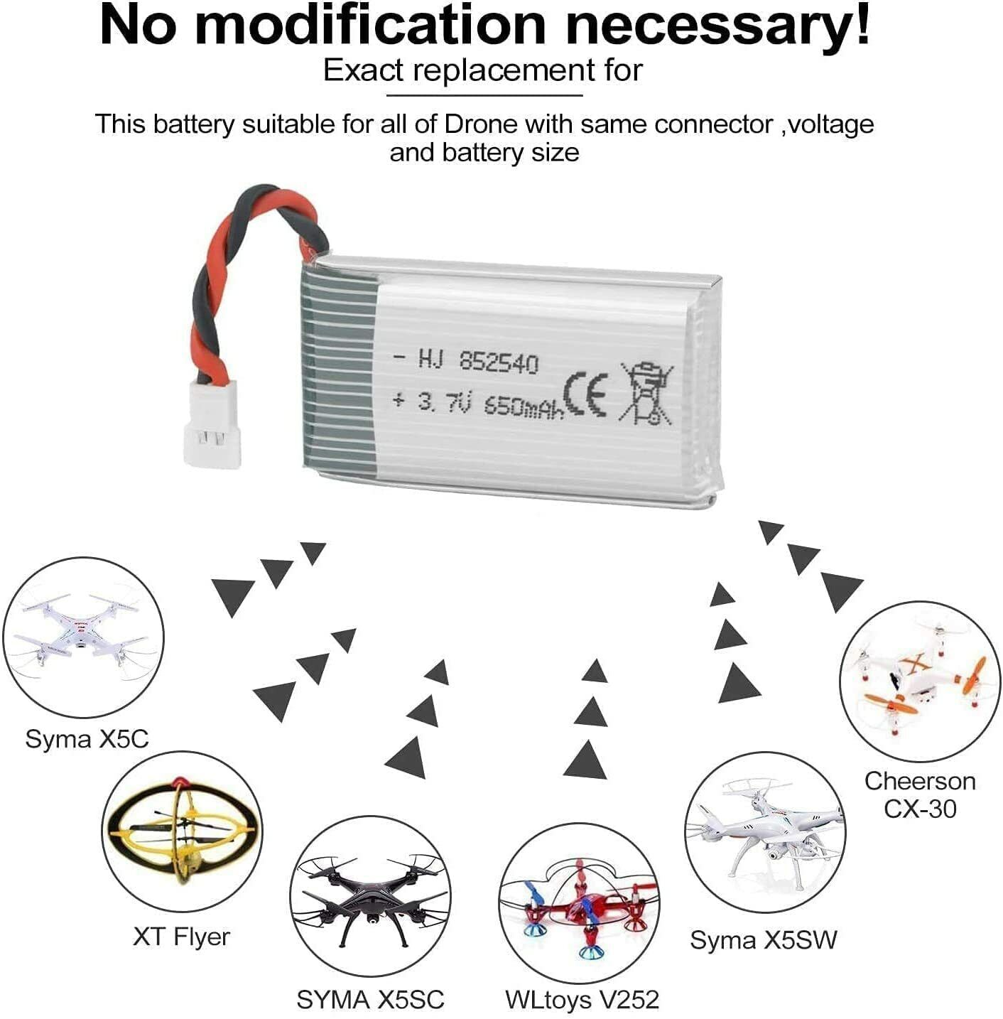 2-Pack 650mAh 3.7V Lipo Battery with Charger