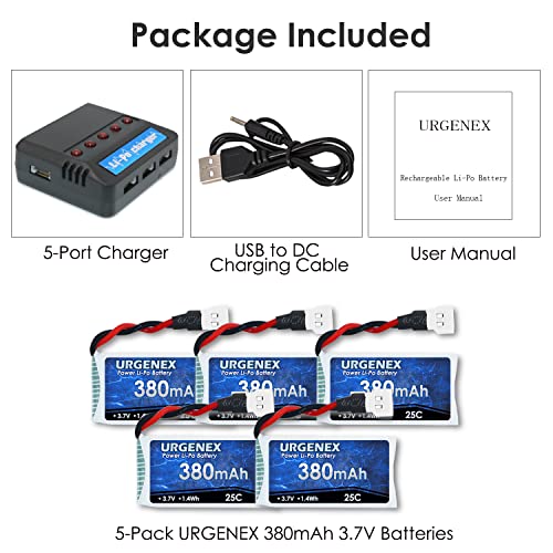 5-Pack URGENEX LiPo Batteries with Charger for Drones