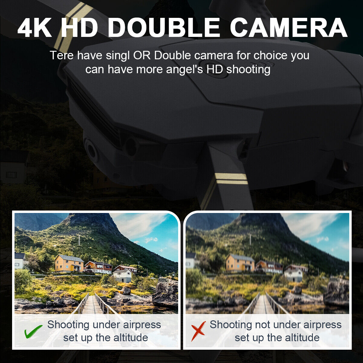 4K Dual Camera Foldable GPS Drone with 3 Batteries