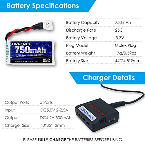 5-pack URGENEX Lipo Batteries & Charger for Syma Drones