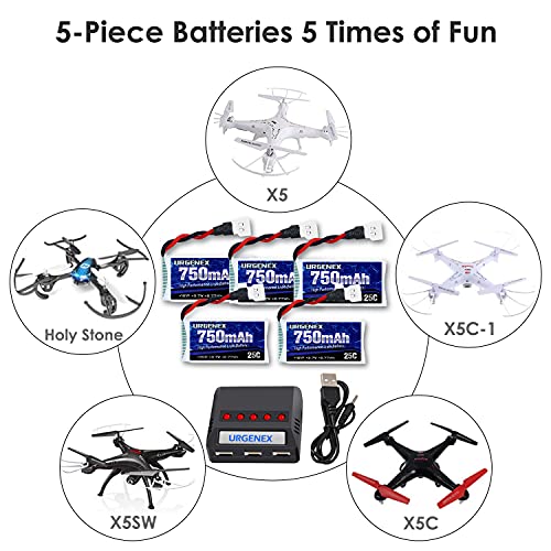 5-pack URGENEX Lipo Batteries & Charger for Syma Drones
