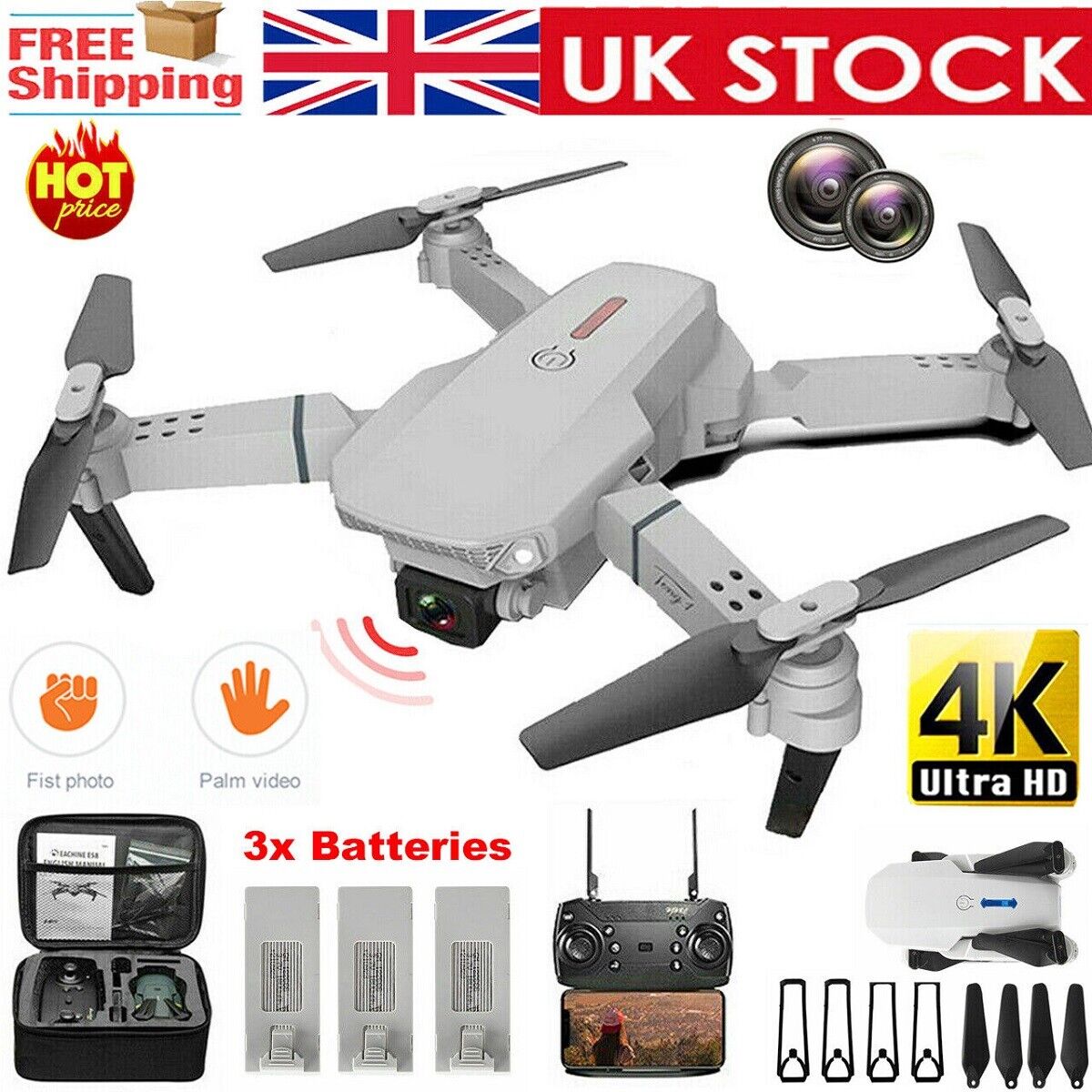 Foldable Selfie Drone with 3 Batteries