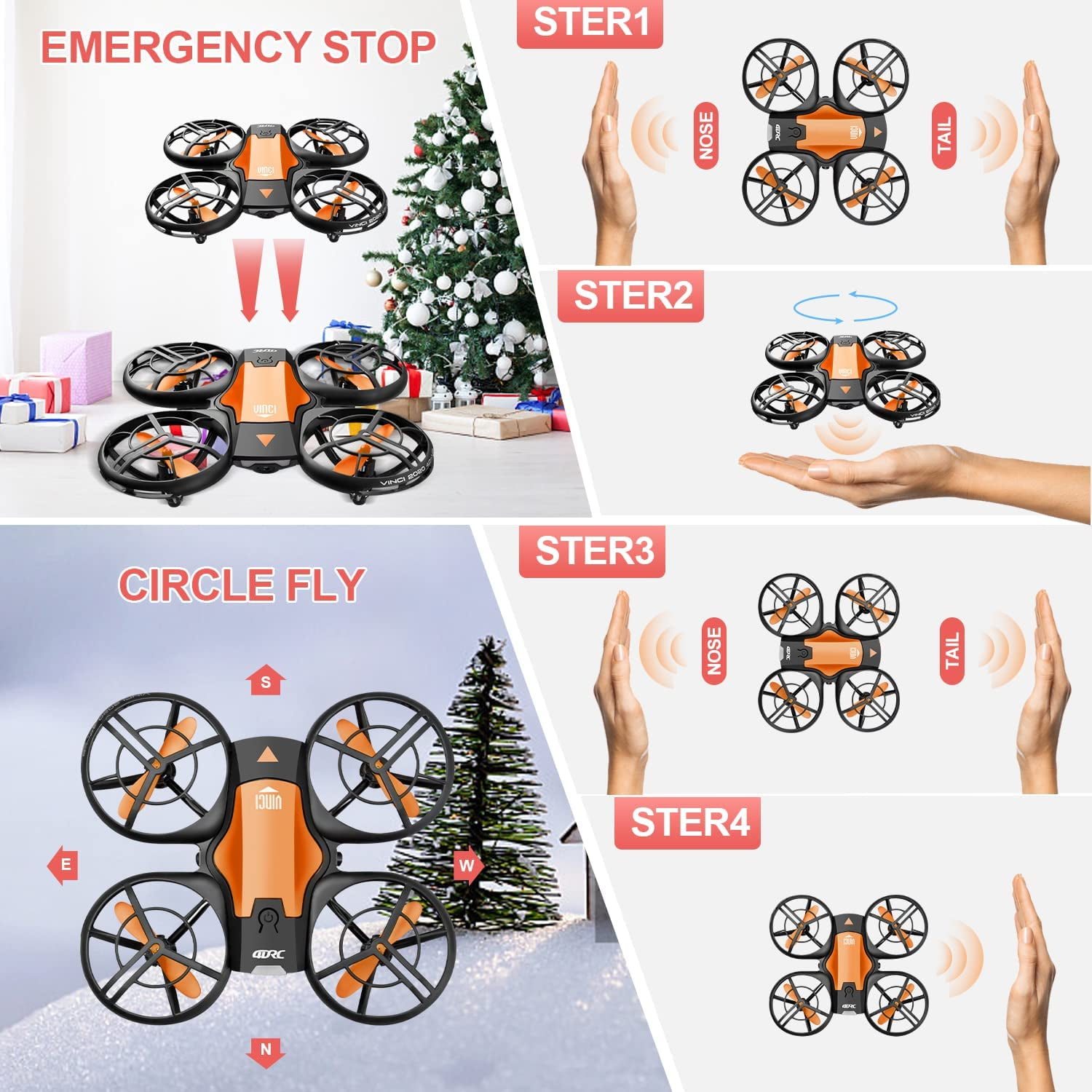 4DRC V8c Drone - 720P HD Camera, 2 Batteries, Orange