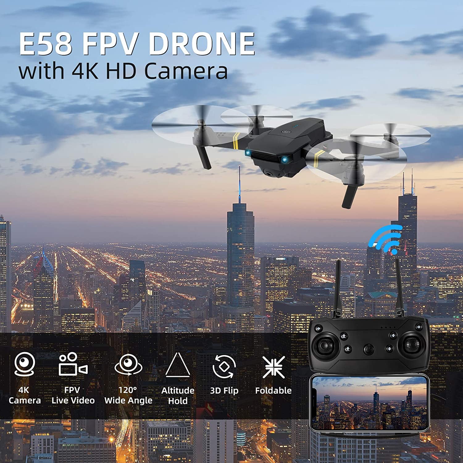 Aerial Drone Professional HD 1080P 90° Adjustable Camera Folding Wifi 360 Degree Roll FPV Selfie RC Drone with Real Time Video with 1 Batteries