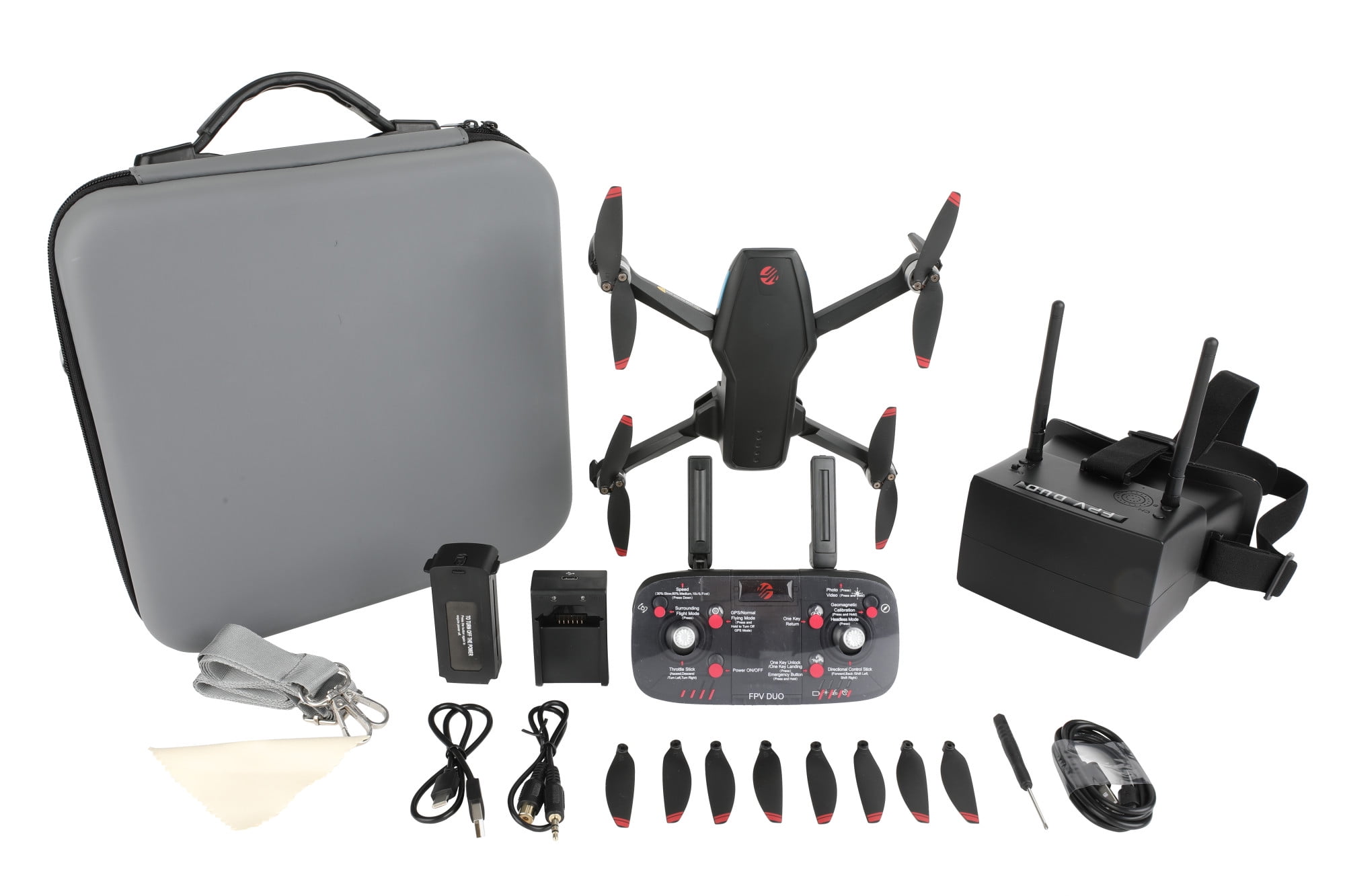 Vivitar FPV Duo Racing Drone with Goggles and GPS, Black