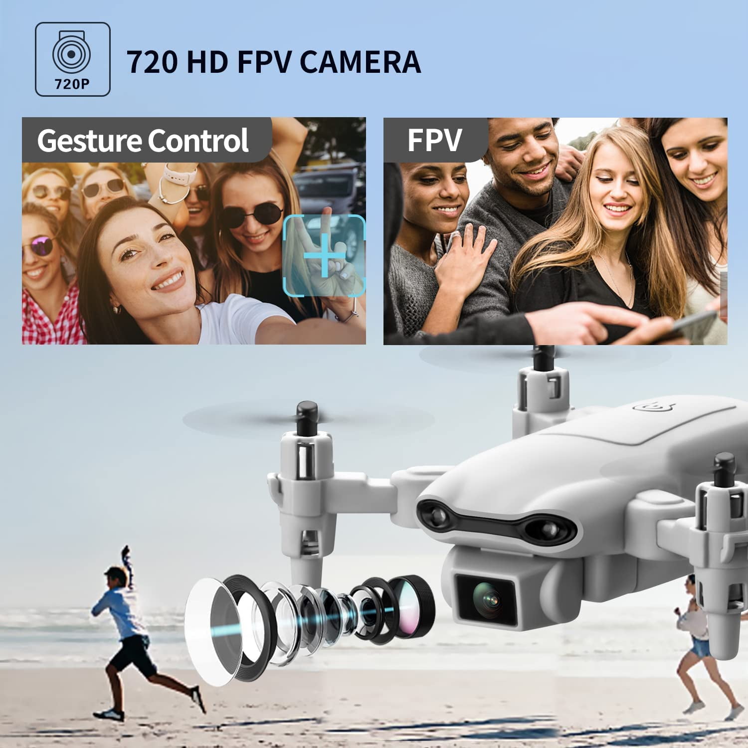 4DRC V9 Mini Drone with 720P HD Camera for Adults, Foldable Quadcopter with FPV WiFi Camera 3 Modular Batteries White