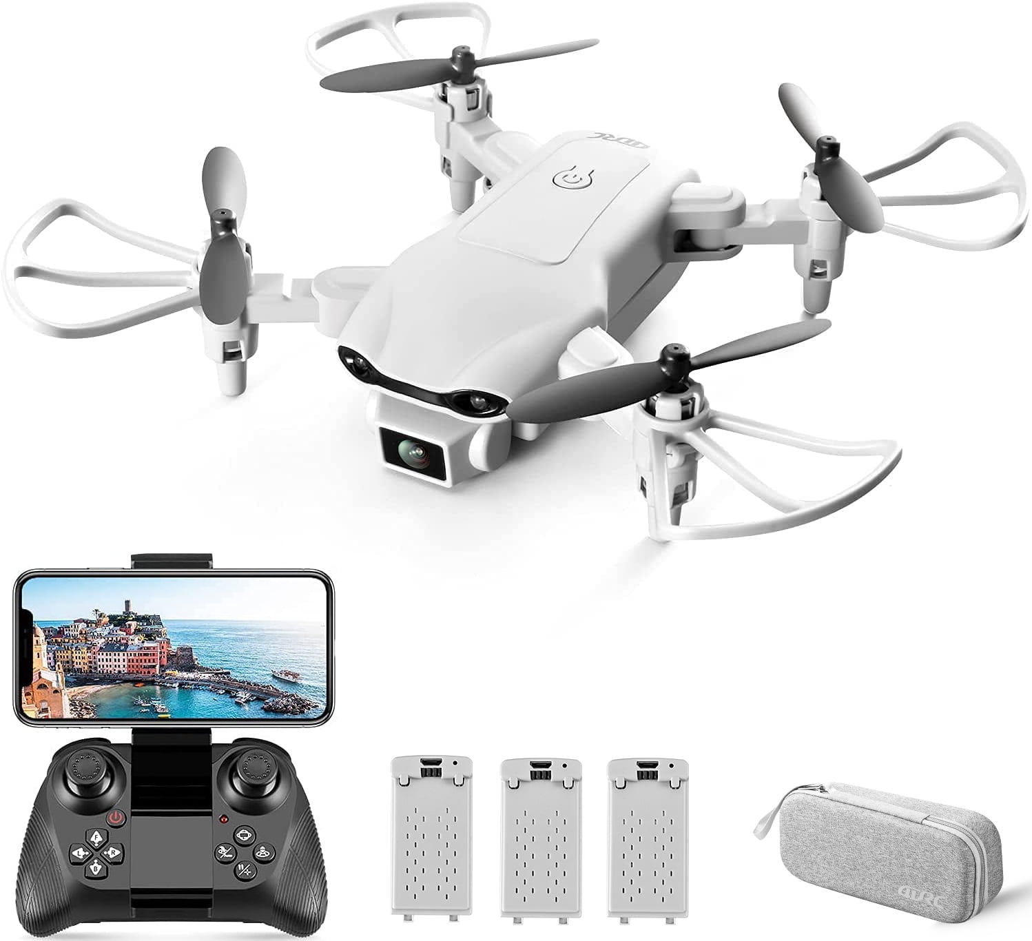 4DRC V9 Mini Drone with 720P HD Camera for Adults, Foldable Quadcopter with FPV WiFi Camera 3 Modular Batteries White