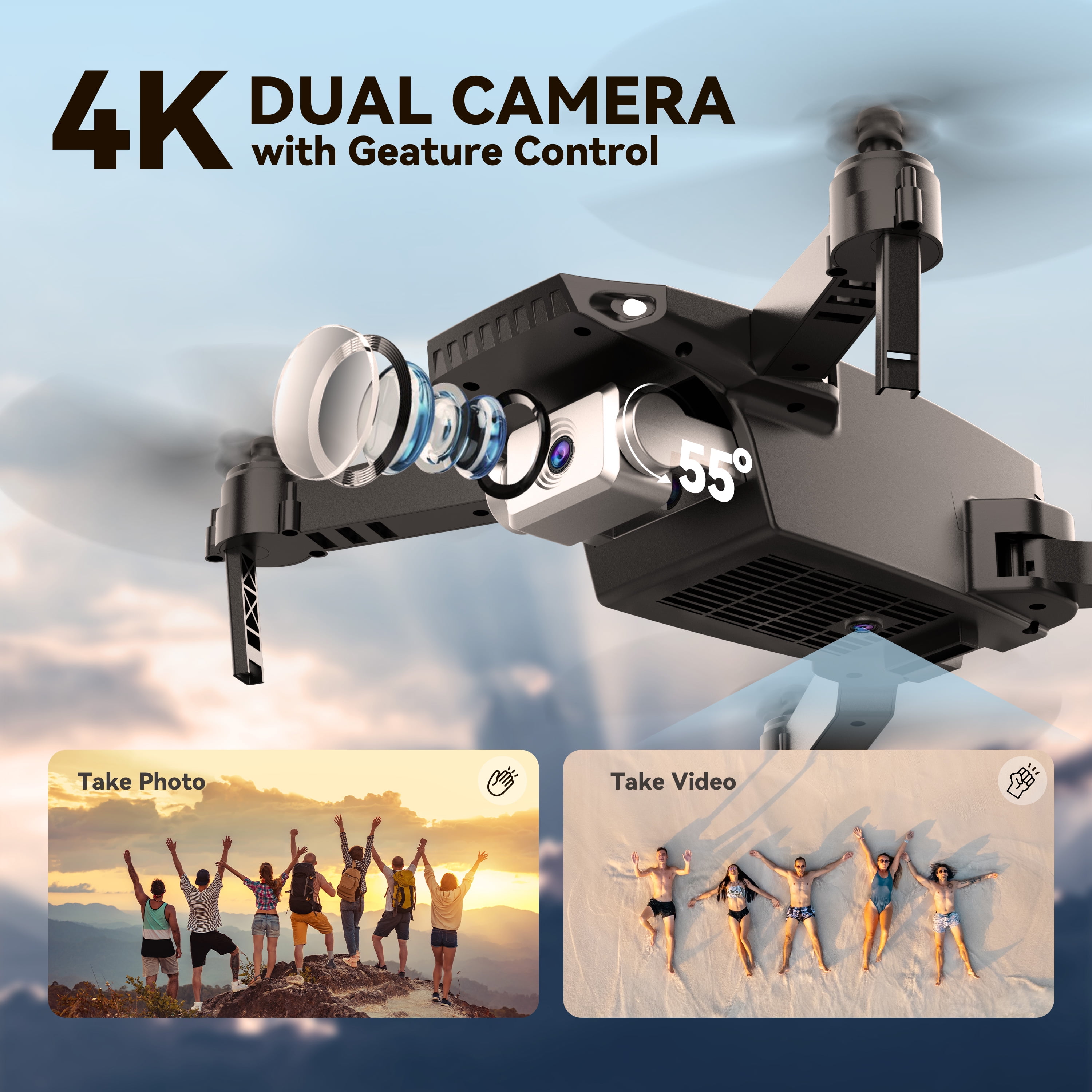 Foldable 4K Dual Camera Drone with Voice Control