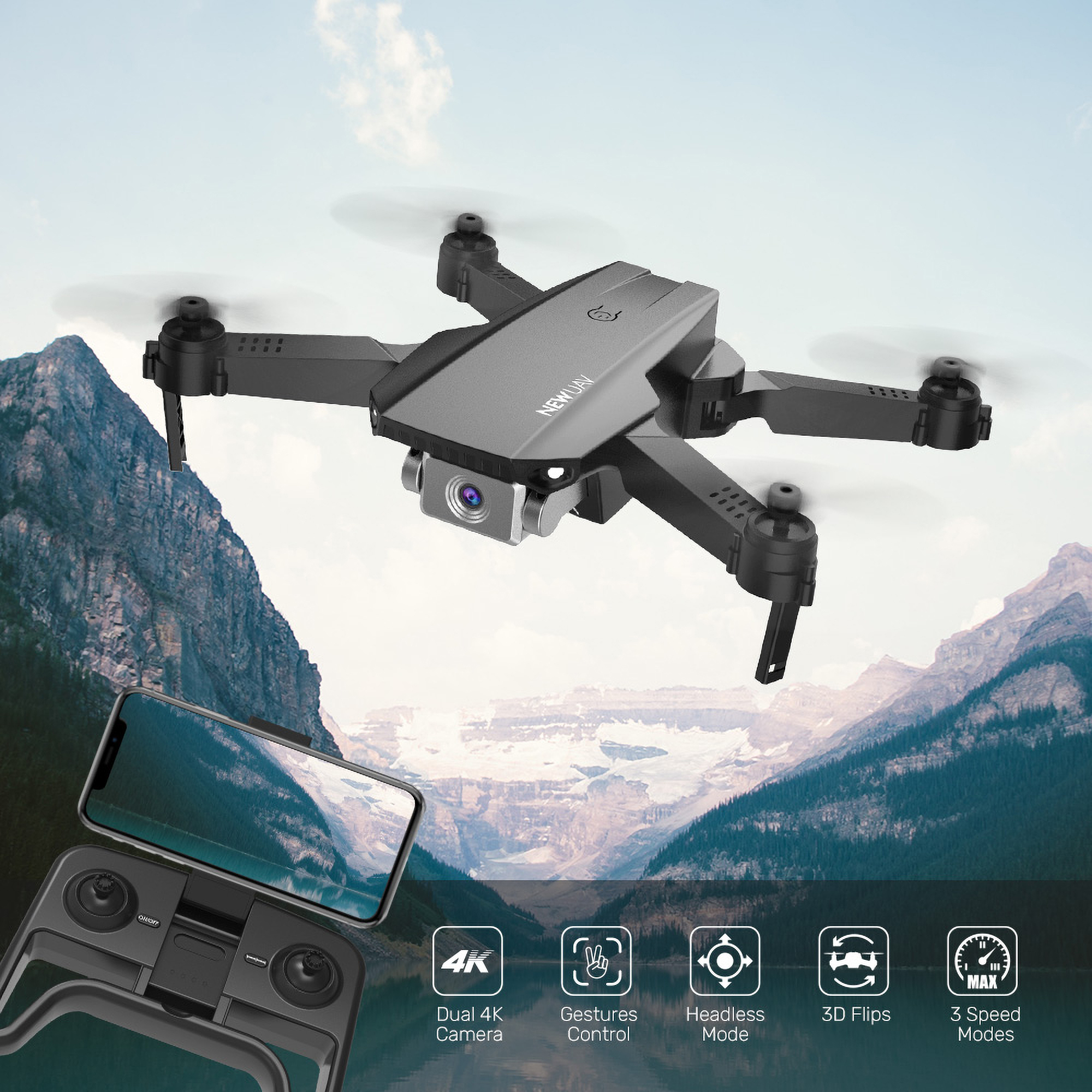 Foldable 4K Dual Camera Drone with Voice Control