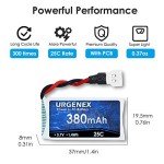 URGENEX 5-Pack 3.7V 380mAh LiPo Drone Batteries