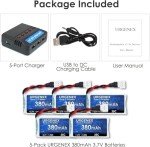 URGENEX 5-Pack 3.7V 380mAh LiPo Drone Batteries
