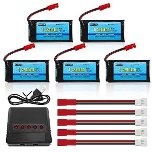 5-Pack 3.7V 1200mAh Lipo Batteries with Charger