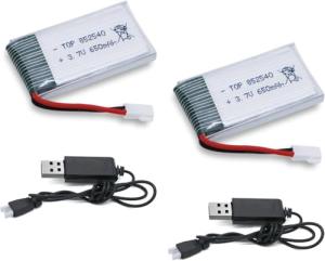 Tosiicop 650mAh Drone Battery 2-Pack with Chargers