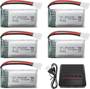 5-Pack 3.7V 400mAh Drone Batteries with Charger
