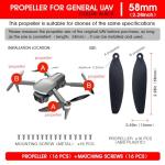 16 PCS Low-Noise Foldable Drone Propellers Kit