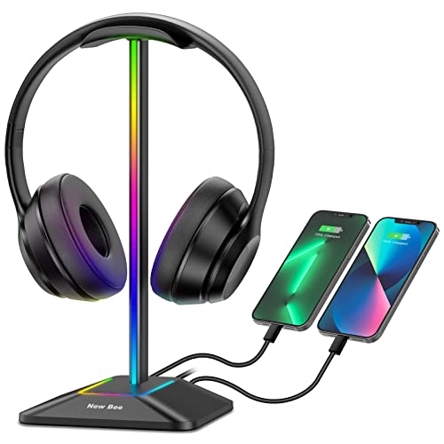 New Bee RGB Headphone Stand with Charging Ports