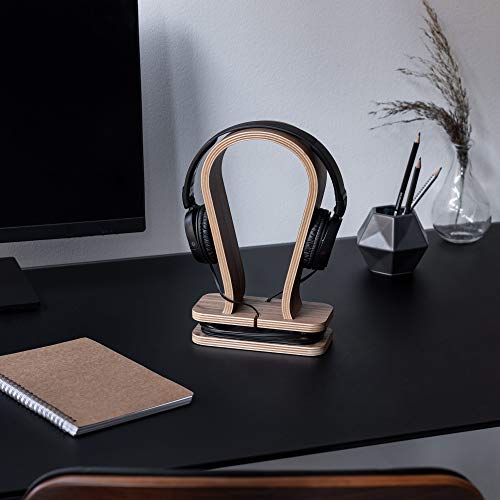 Universal Wooden Headphone Stand with Wire Storage