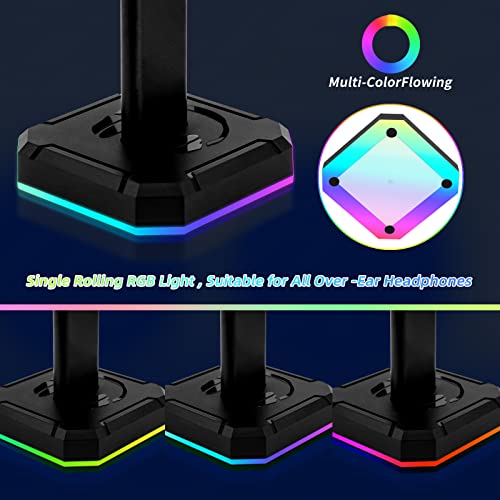 RGB Rolling Headphone Stand for Gaming PC Desk