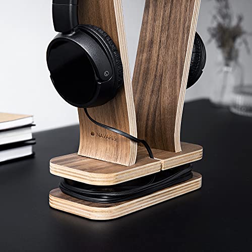 Universal Wooden Headphone Stand with Wire Storage