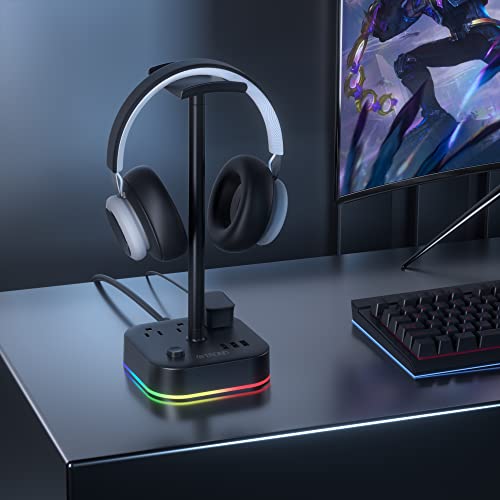 TROND Headphone Stand with USB Charger & RGB Lights