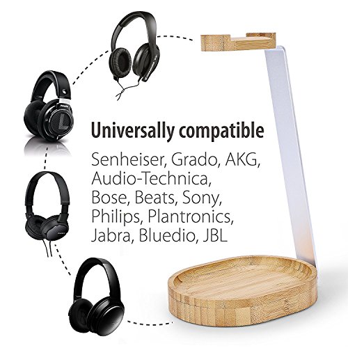 Wooden and Aluminum Headphone Stand with Cable Holder