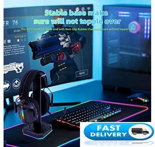 RGB Rolling Headphone Stand for Gaming Desk