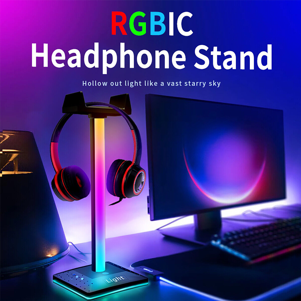 RGB LED Gaming Headphone Stand with USB Port