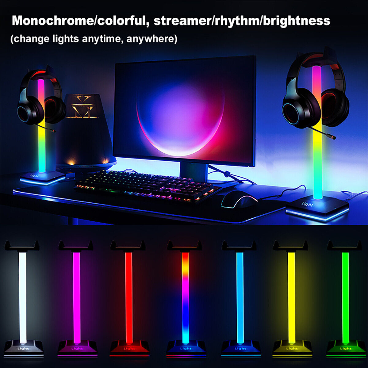 RGB LED Gaming Headphone Stand with USB Port