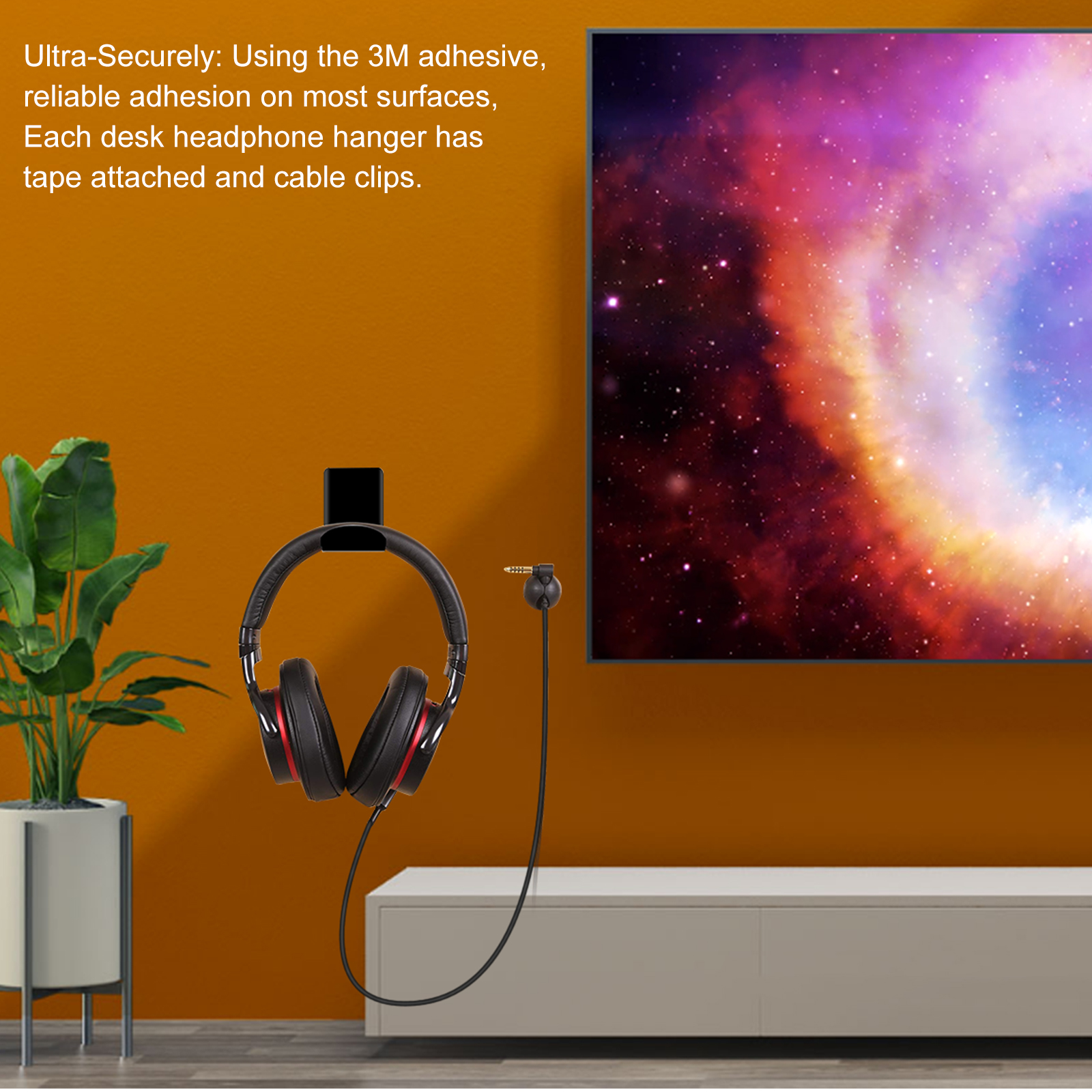 Universal Headphone Wall Mount with Cable Clip