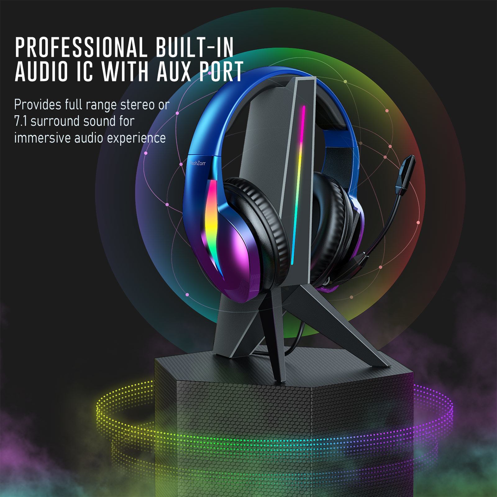 JQ Gaming Headphone Stand with USB & Aux