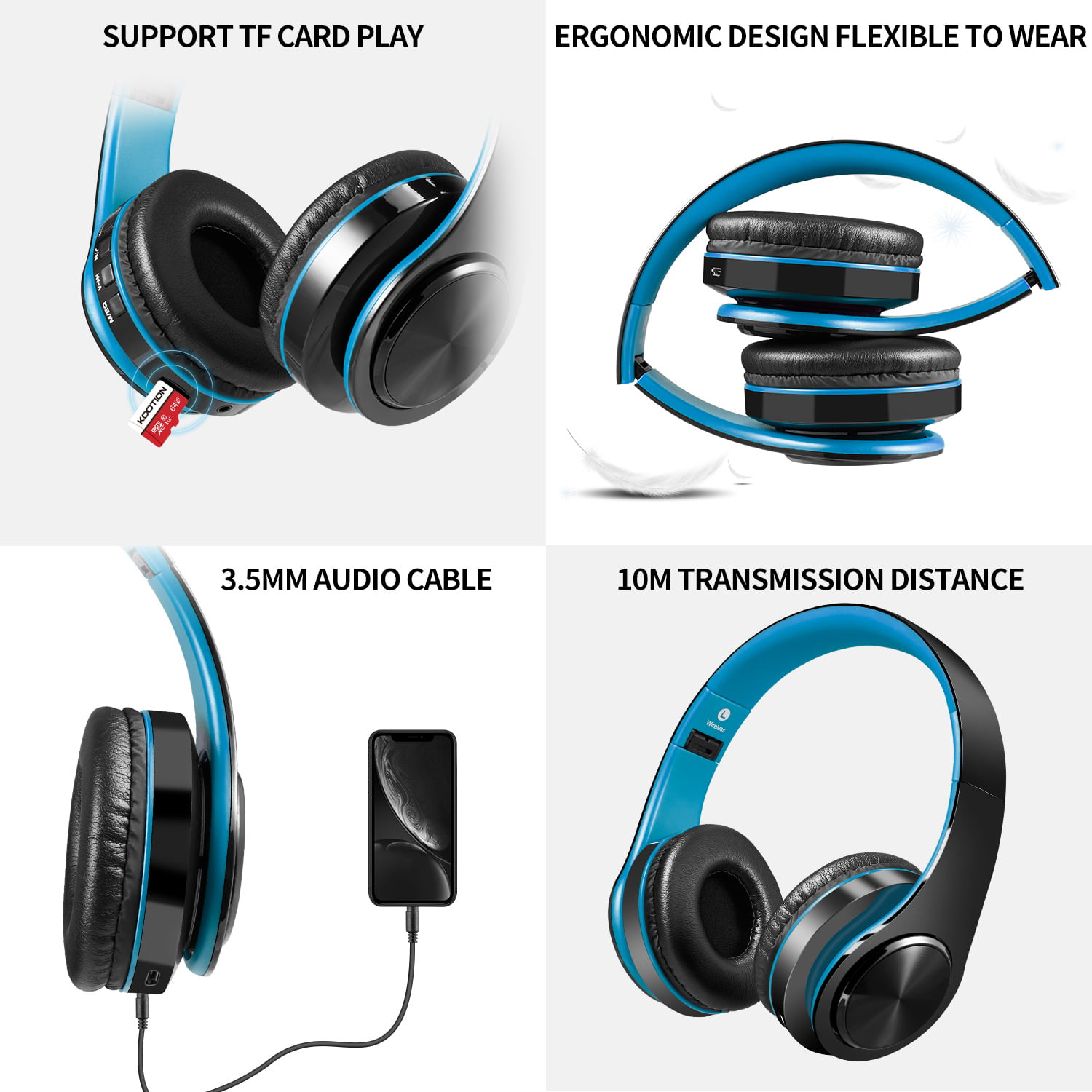 Hi-Fi Bluetooth Over-Ear Wireless Headphones (Blue)