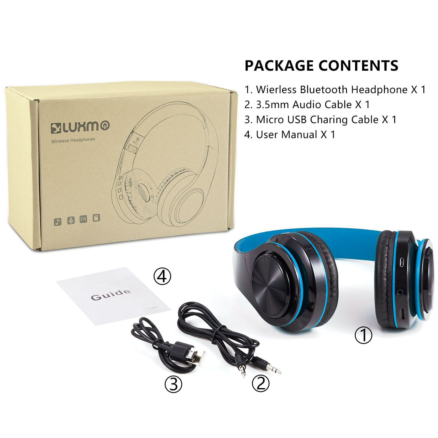 Hi-Fi Bluetooth Over-Ear Wireless Headphones (Blue)