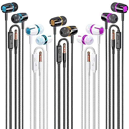 5-Pack Wired Earbuds with Microphone & Bass