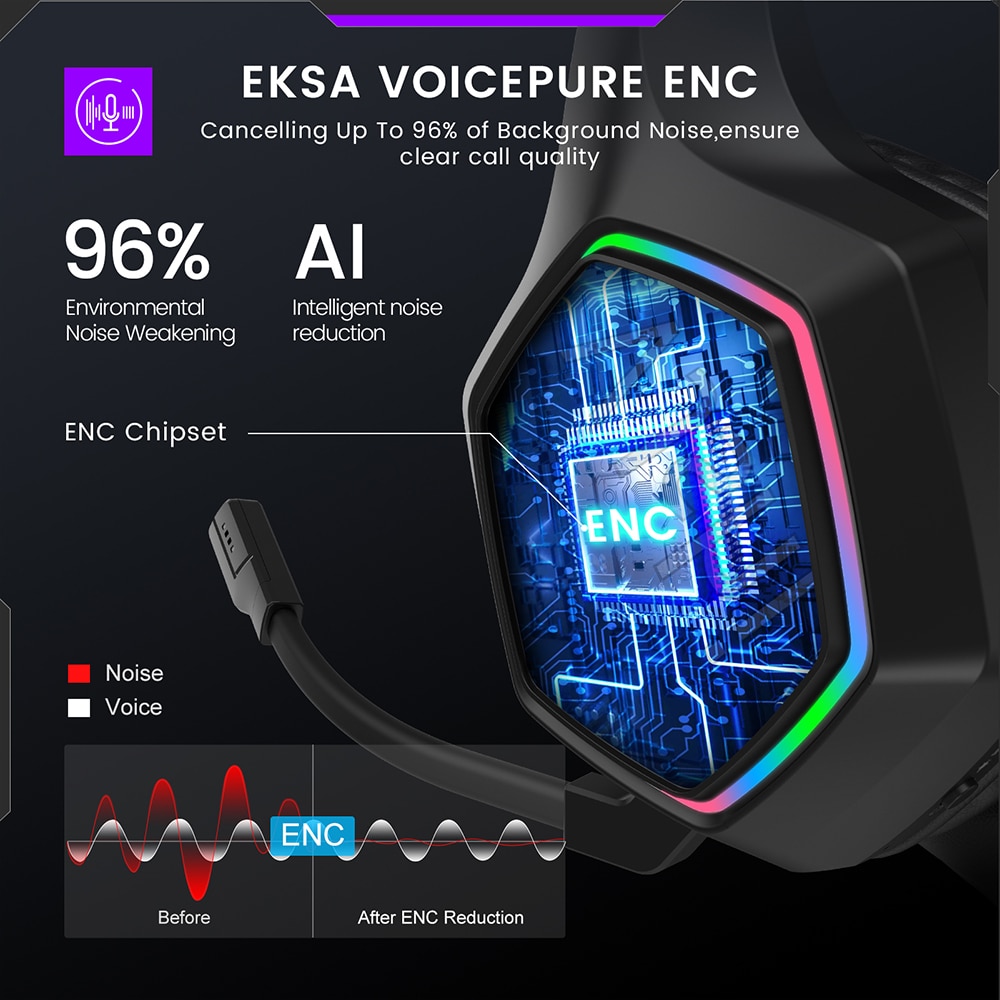 EKSA Wireless Gaming Headset with ENC Mic