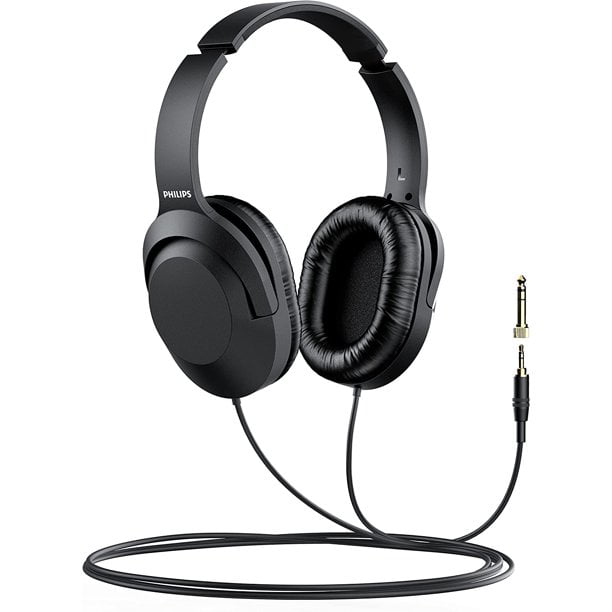 Philips Wired Over Ear Stereo Headphones for Studio Monitoring DJ Headphone with Dual Plug for PC Laptop, Black