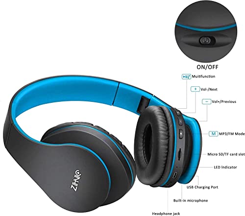 Blue Wireless Headphones with SD/FM & Comfort Cushions