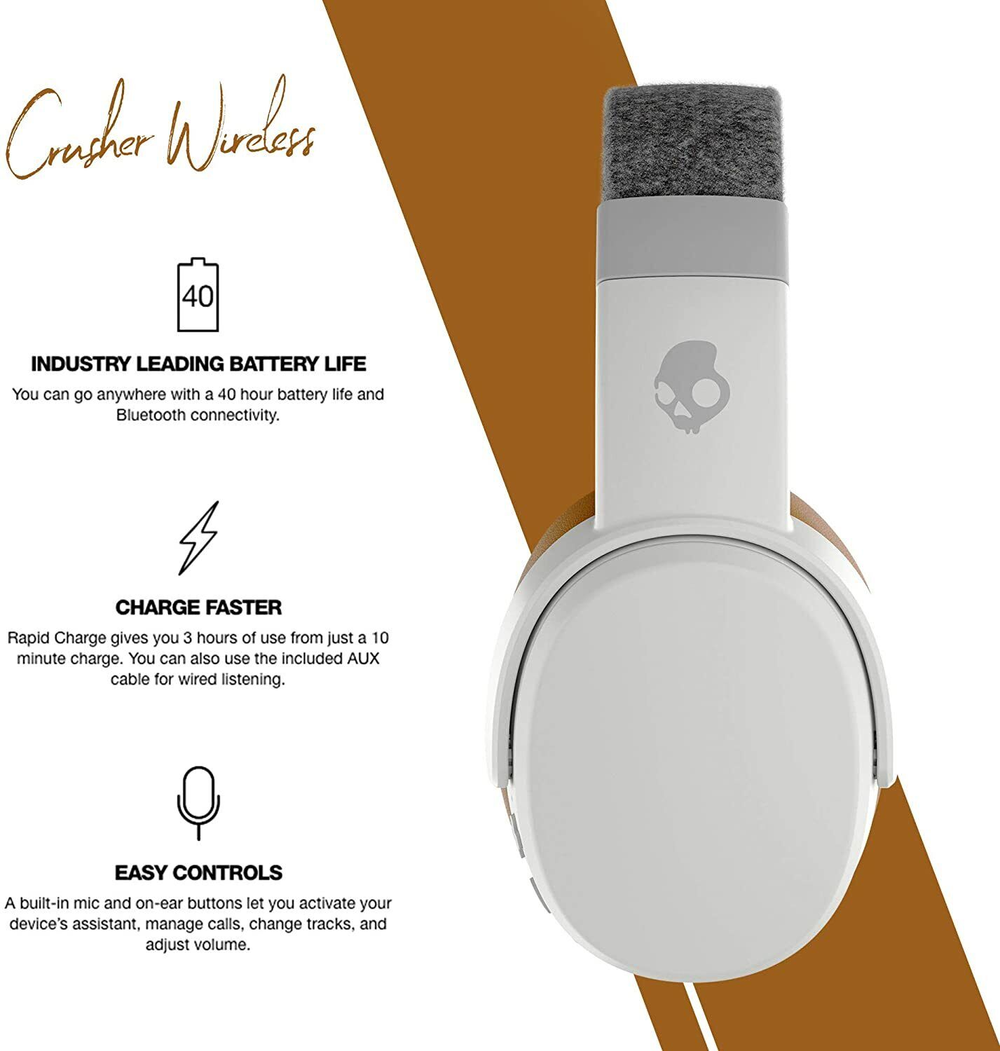 Skullcandy Crusher Wireless Headphones with Mic - Gray/Tan