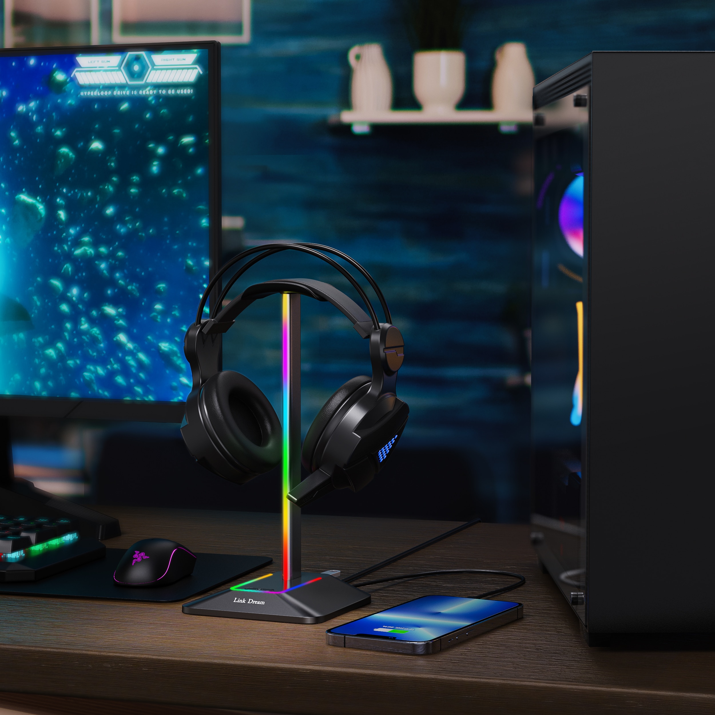 RGB Headphone Stand with USB Ports - Perfect for Gamers!